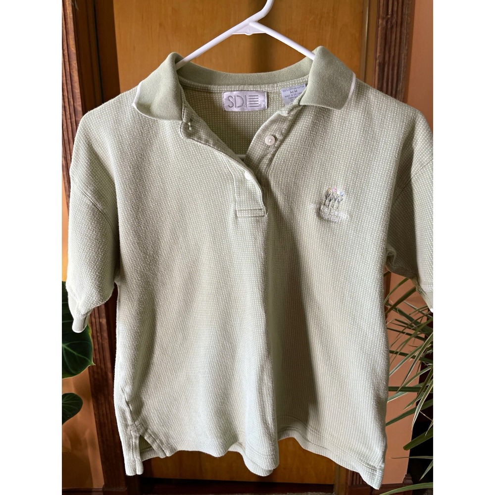 Myrtle beach national women's Green Cotton Polo Shirt Solid Embroidered Button M